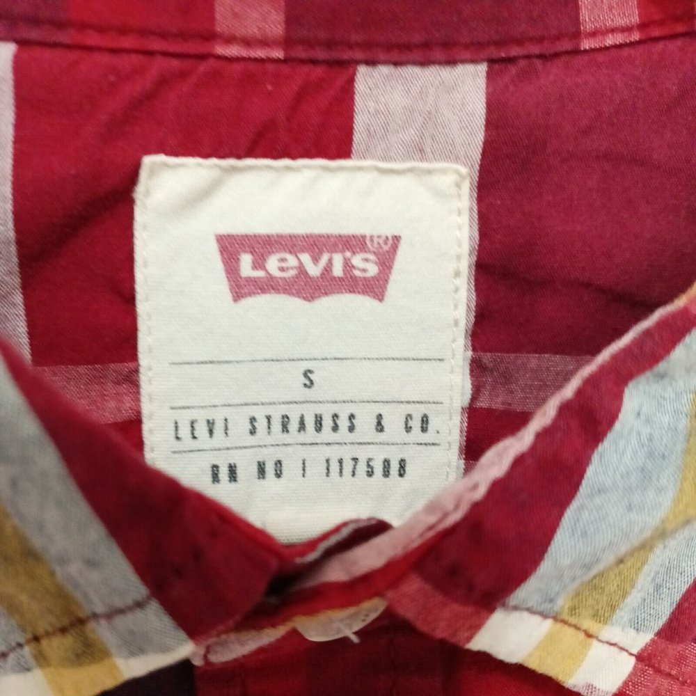 Women's Levi's Plaid Red/Blue/Gold Pearl Snap Western Shirt W/Pockets Small - Picture 5 of 6